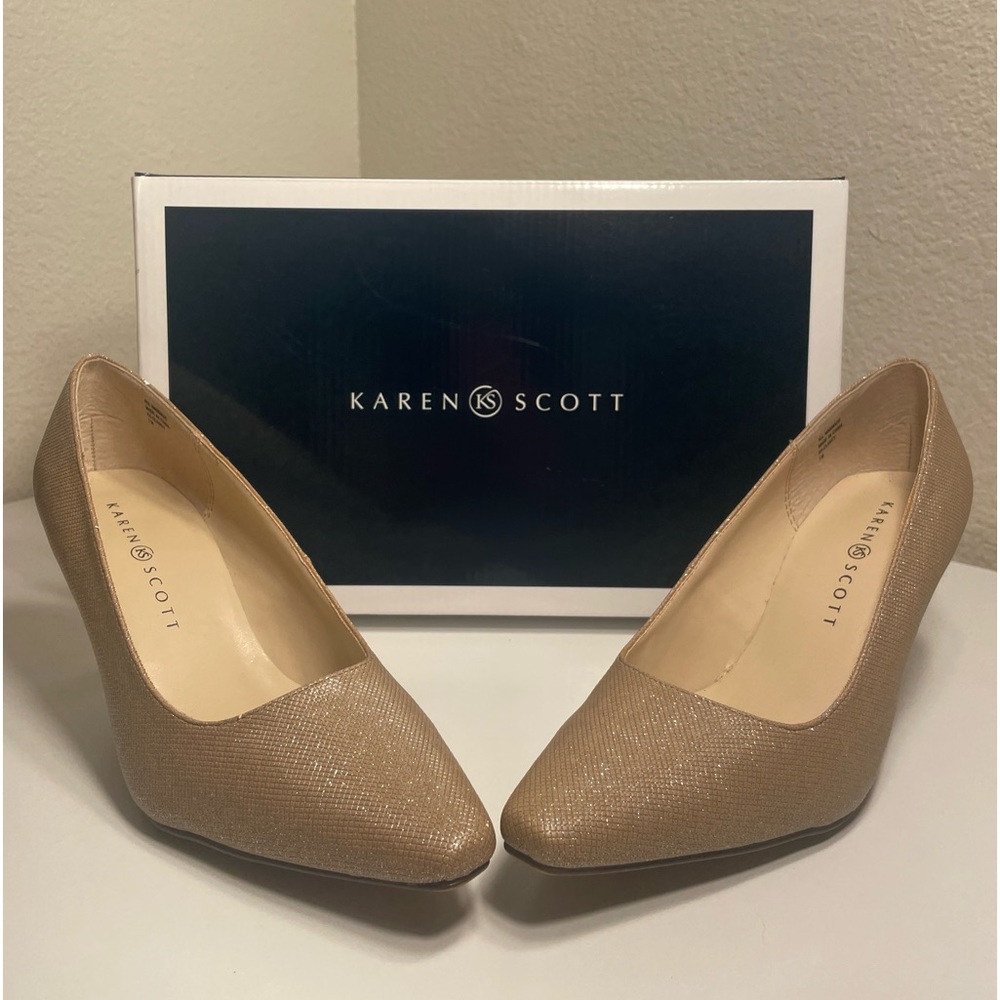 KAREN SCOTT GOLD GLITTER HEELS, WOMEN’S, SIZE 7M, NEW IN BOX. - Picture 2 of 9